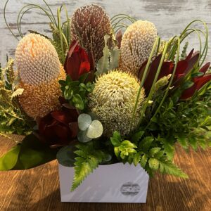 A contemporary arrangement of native flowers.