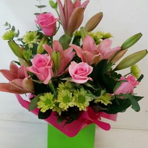 candy pink and lime green flowers