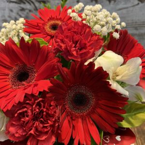 Love Story, floral box arrangement, created with a red colour mix