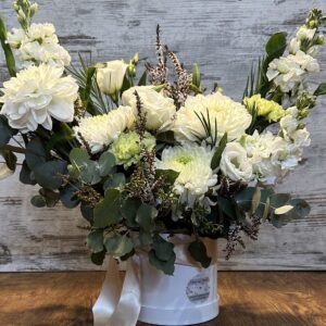 Pure Tranquility classic size white and green sympathy flower arrangement – Westridge Florist Toowoomba